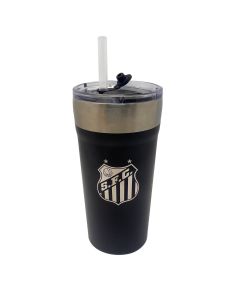 COPO TÉRMICO 500ML COM CANUDO PRETO - Santos