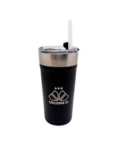COPO TÉRMICO 500ML COM CANUDO PRETO - Criciúma