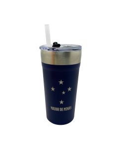 COPO TÉRMICO 500ML COM CANUDO AZUL - Cruzeiro