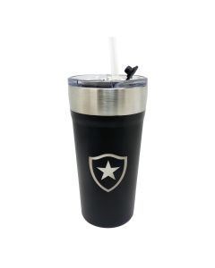 COPO TÉRMICO 500ML COM CANUDO PRETO - Botafogo