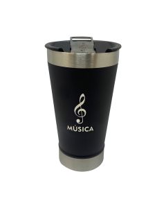 COPO TÉRMICO 500ML COM ABRIDOR PRETO - MÚSICA