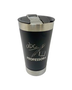 COPO TÉRMICO 500ML COM ABRIDOR PRETO - PROFESSORA